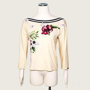 maryan mehlhorn Floral Beaded Boatneck Top NWOT
